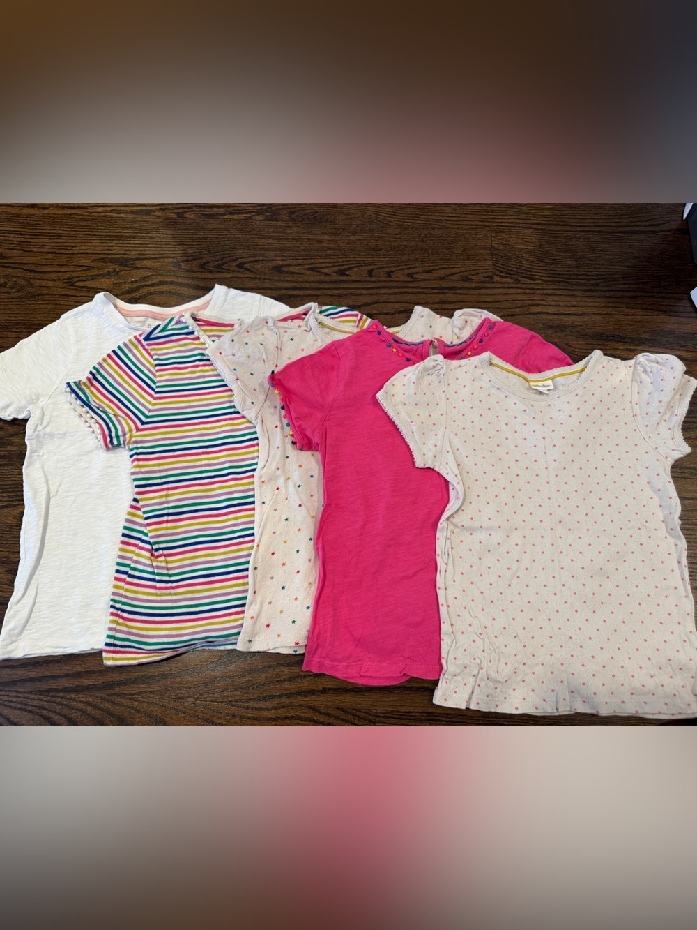 Mini Boden Girls' Short Sleeve Tee Set - Hot Pink, White & Rainbow Stripes